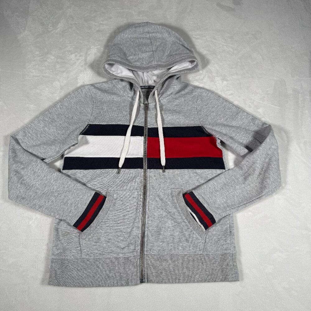 Tommy Hilfiger Activewear Jacket Men Size S Gray Full Zip Hooded Pockets GUC